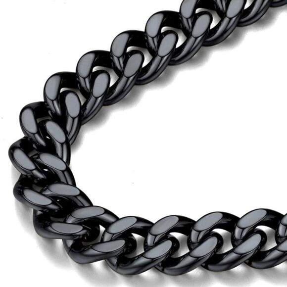 NEW LARGE BLACK CHAIN MIAMI CUBAN LINK 12MM UNISEX NECKLACE MENS JEWELRY GIFT - Picture 4 of 7